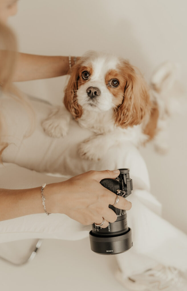 Nahaufnahme Hund und Kamera von Vicky